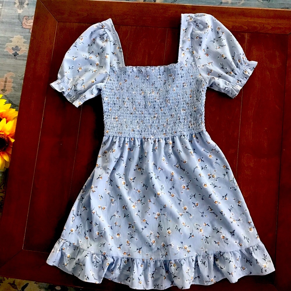 Charmed Hearts Floral‎ Blue Junior Flirty and Fun Dress